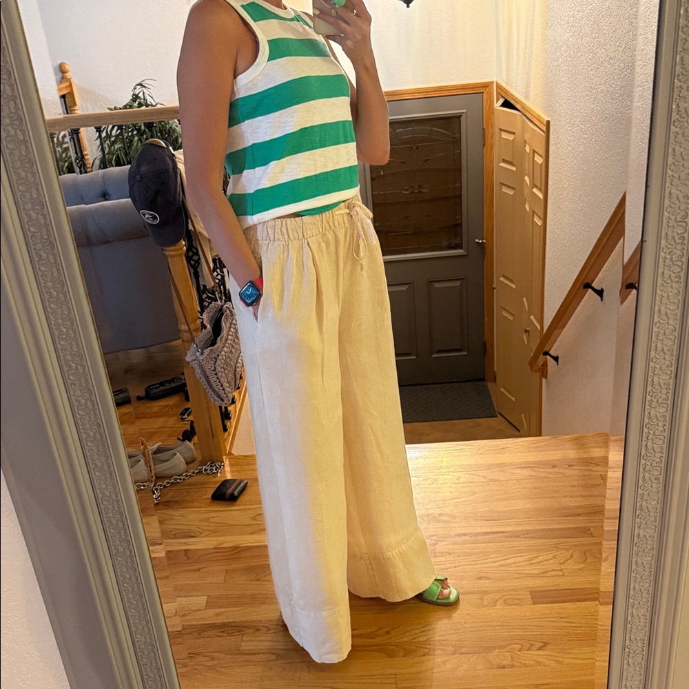 Zara 100% LINEN PALAZZO PANTS...